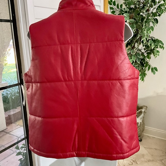 Tommy Hilfiger Red Leather Snap / Zip Vest Y2K  NWT $195 Size Large - Picture 3 of 9
